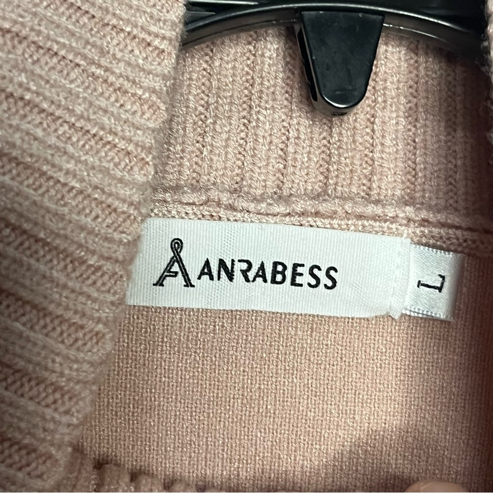 Anrabess 1/4 Zip High Neck Sweater Women Large Pink Ribbed Tie Waist Pockets - Picture 5 of 7